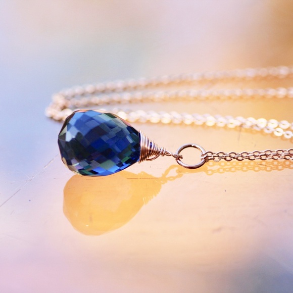 Handcrafted Blue Sapphire Pendant 14k Rose Gold Filled , September Birthstone - Picture 8 of 9